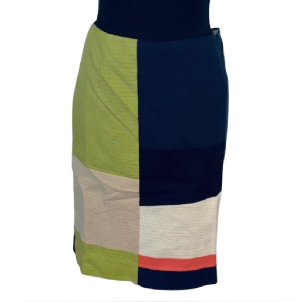 Carlisle Cotton Skirt Size 12  Orange Green Tan Blue Pencil Skirt Color Block